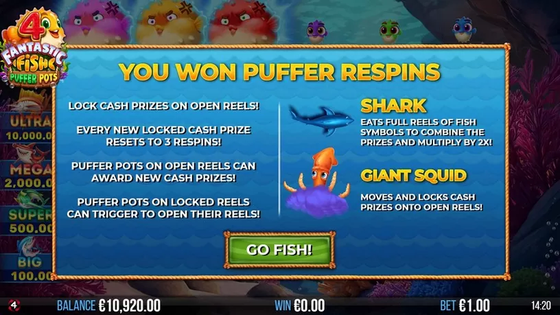 4 Fantastic Fish Puffer Pots slot screenshot 2