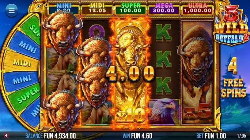5 Wild Buffalo 2 slot screenshot 4