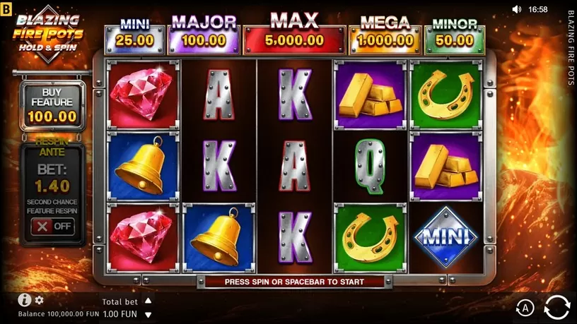 Blazing Fire Pots Hold & Spin slot screenshot 1
