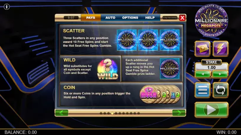 Millionaire Megapots slot screenshot 2