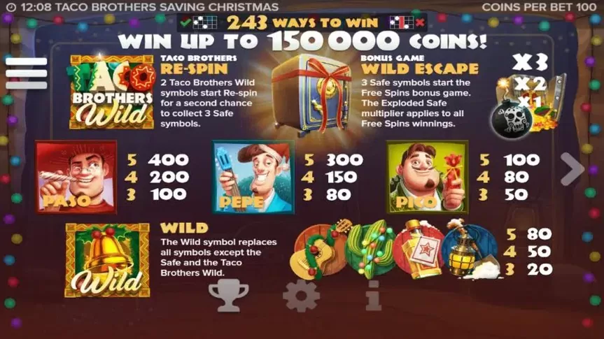 Taco Brothers Saving Christmas slot screenshot 2