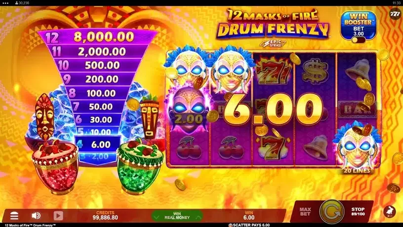12 Masks of Fire Drum Frenzy slot screenshot 4