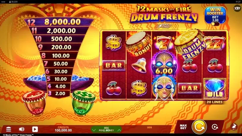 12 Masks of Fire Drum Frenzy slot screenshot 1