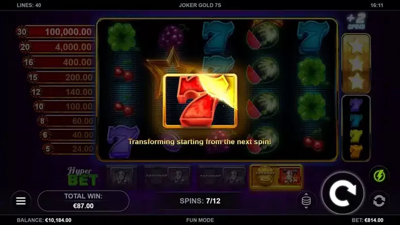 Joker Gold 7s slot screenshot 4