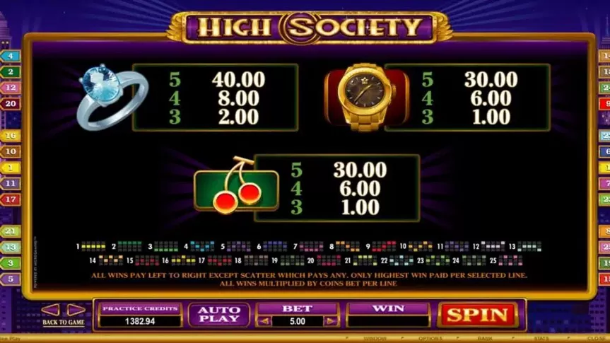 High Society slot screenshot 1
