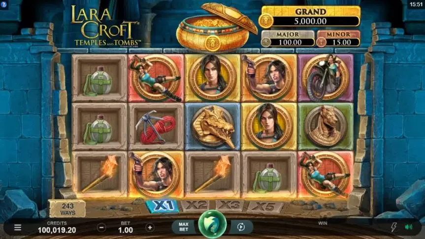 Lara Croft Temples and Tombs slot screenshot 1