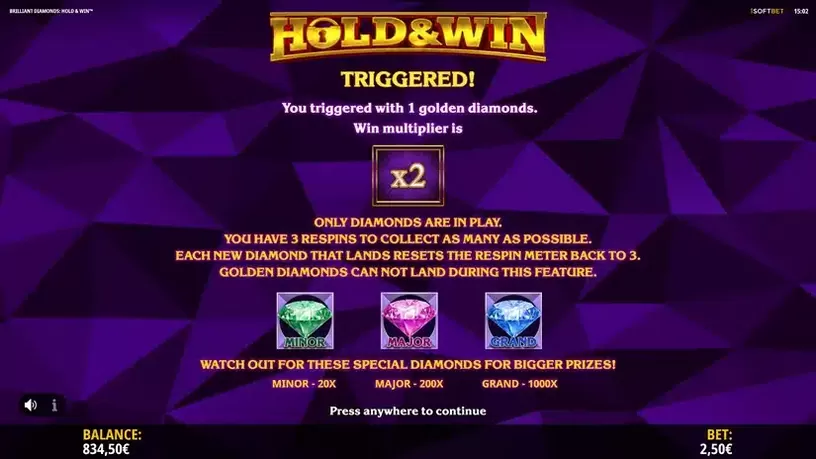 Brilliant Diamonds: Hold & Win slot screenshot 5
