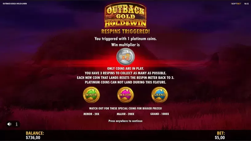 Outback Gold: Hold & Win slot screenshot 4