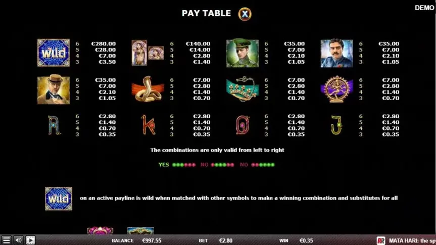 Mata Hari The Spy slot screenshot 2