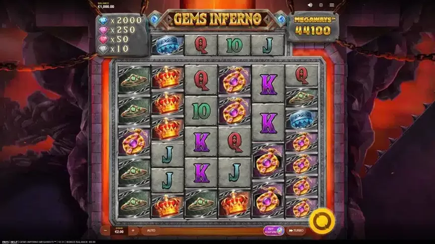 Gems Inferno Megaways slot screenshot 1