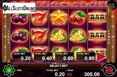 Reel screen. 20 Mega Slot from Casino Technology