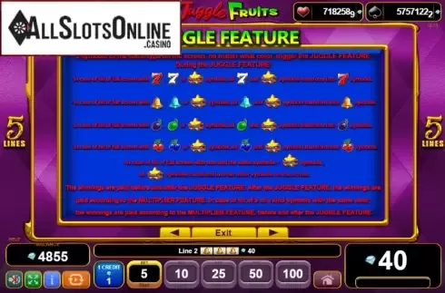 Paytable 3. 5 Juggle Fruits from EGT