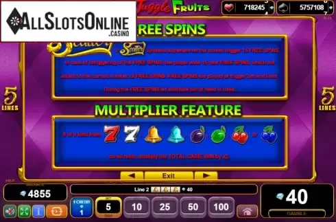Paytable 2. 5 Juggle Fruits from EGT