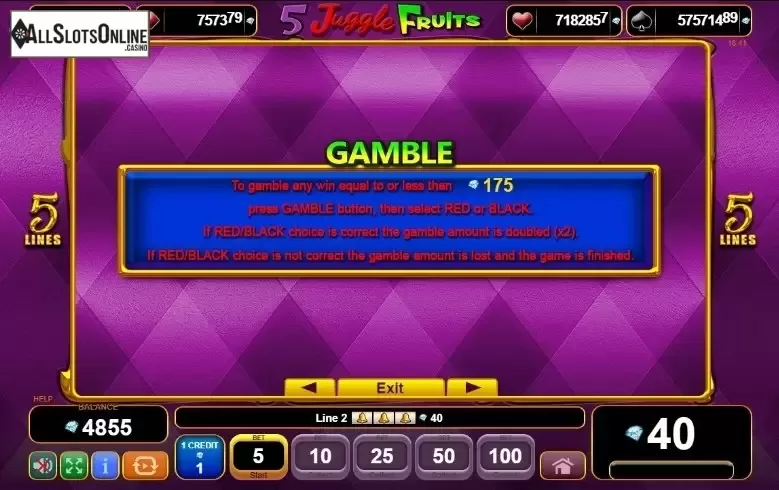 Paytable 4. 5 Juggle Fruits from EGT