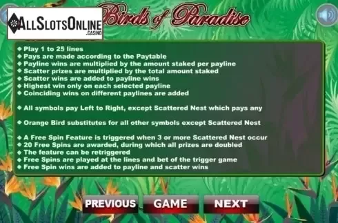 Screen3. Birds Of Paradise (Wager Gaming) from Wager Gaming