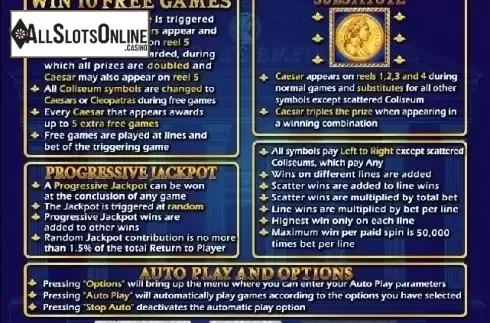Features. Caesars Empire from RTG