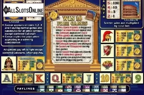 Paytable. Caesars Empire from RTG
