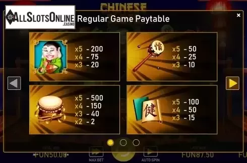 Regular paytable screen