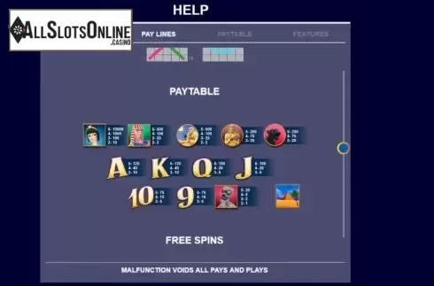 Paytable screen 1. Cleopatra (Arrows Edge) from Arrows Edge