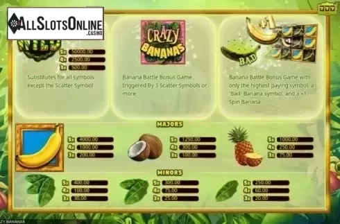 Paytable. Crazy Bananas from Booming Games