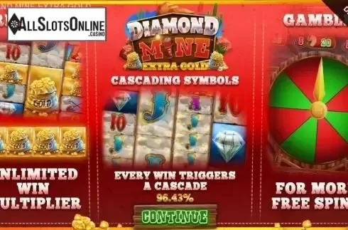 Start Screen. Diamond Mine Extra Gold Megaways from Blueprint