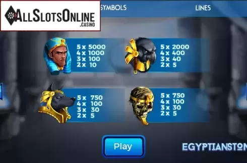 Paytable. Egyptian Stone from Spinmatic