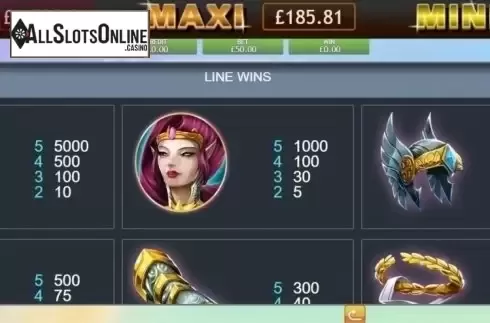 Paytable. Fae Legend Warrior Jackpot from Eyecon
