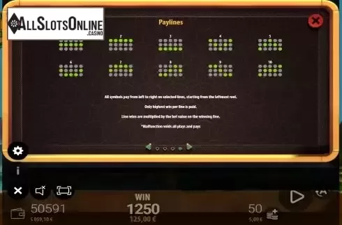 Paylines screen