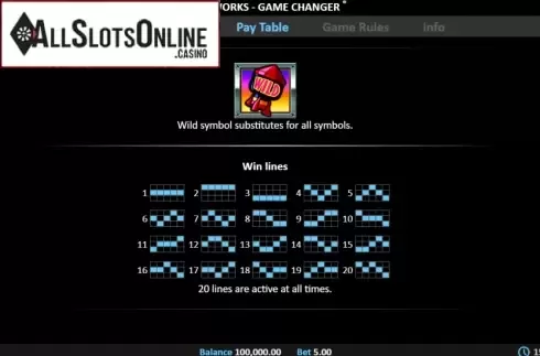 Paytable screen 3. Fireworks Game Changer from Realistic
