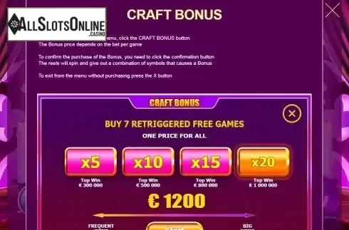 Craft bonus screen