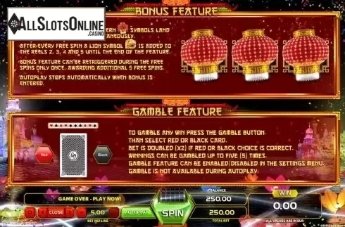 Paytable 2. Fortune Lions (GameArt) from GameArt