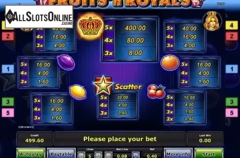 Paytable 1. Fruits´n Royals from Greentube