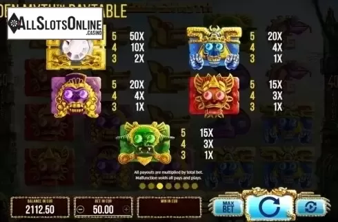 Paytable. Golden Myth from SYNOT