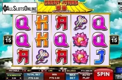 Reels screen. Great Stars SA from Spadegaming
