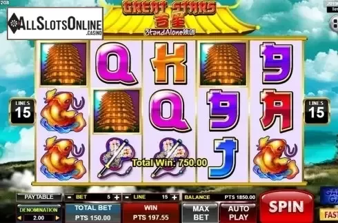 Win screen. Great Stars SA from Spadegaming