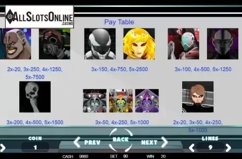 Paytable 2. Heroes vs Villains from BetConstruct