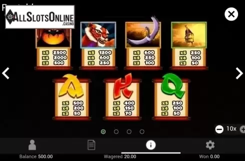 Paytable. Kung Fu Showdown from TOP TREND GAMING