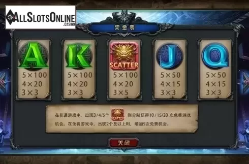 Paytable 3. Legend of the King from Dream Tech