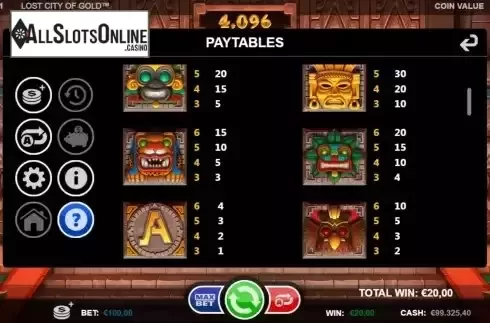 Paytable screen