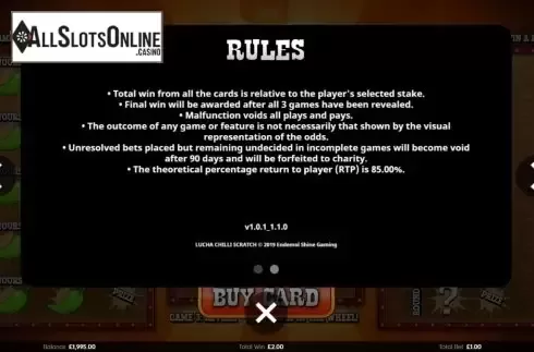 Information screen 2. Lucha Chilli Scratch from Endemol Games