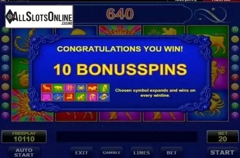 Free spins intro screen. Lucky Zodiac (Amatic) from Amatic Industries