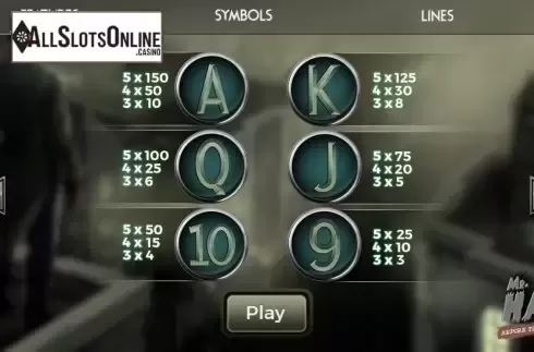Paytable. Mr.Hat: Before the Sunrise from Spinmatic