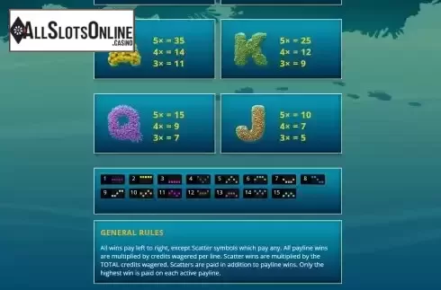 Paytable and paylines screen