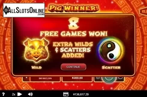 Free Spins Awarded. Pig Winner from RTG