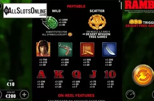 Paytable . Rambo (Skywind Group) from Skywind Group
