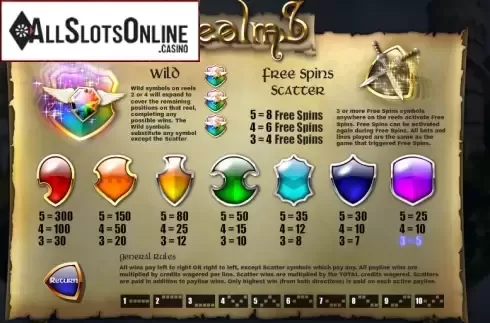 Paytable . Realms from Saucify