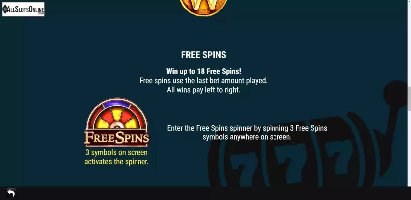 Free Spins screen
