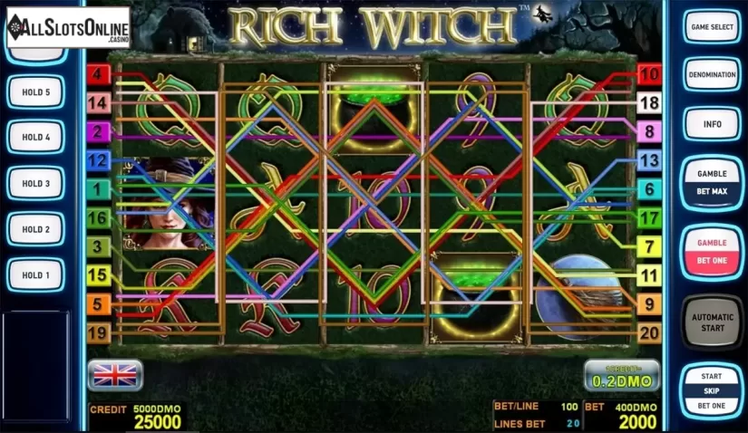 Reels screen. Rich Witch Deluxe from Novomatic