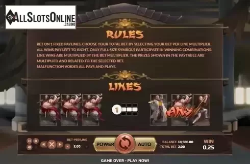 Paylines screen