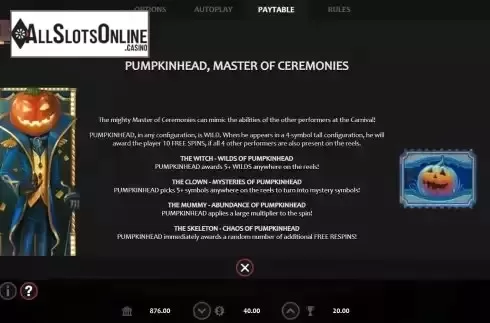 The Pumpkinhead feature screen